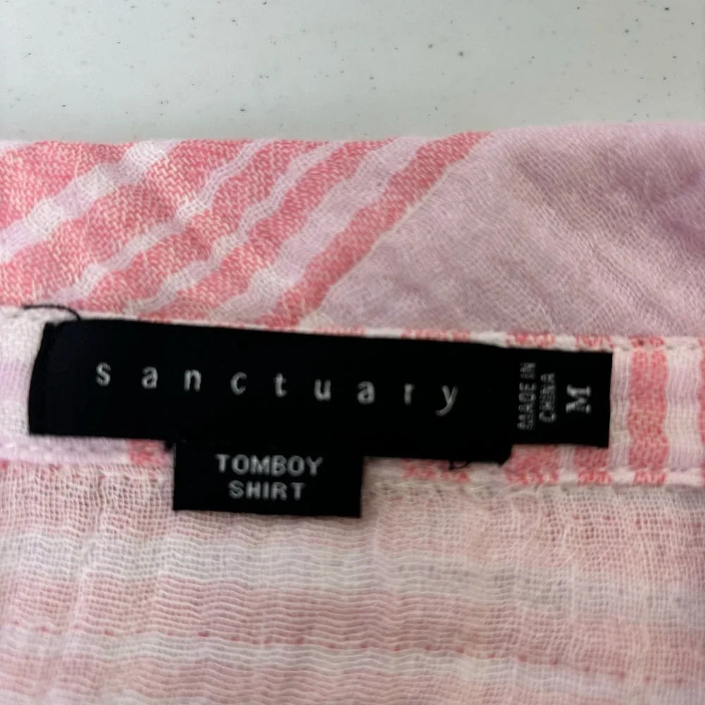 Sanctuary Tomboy Shirt Gauzy Cotton Pink Plaid